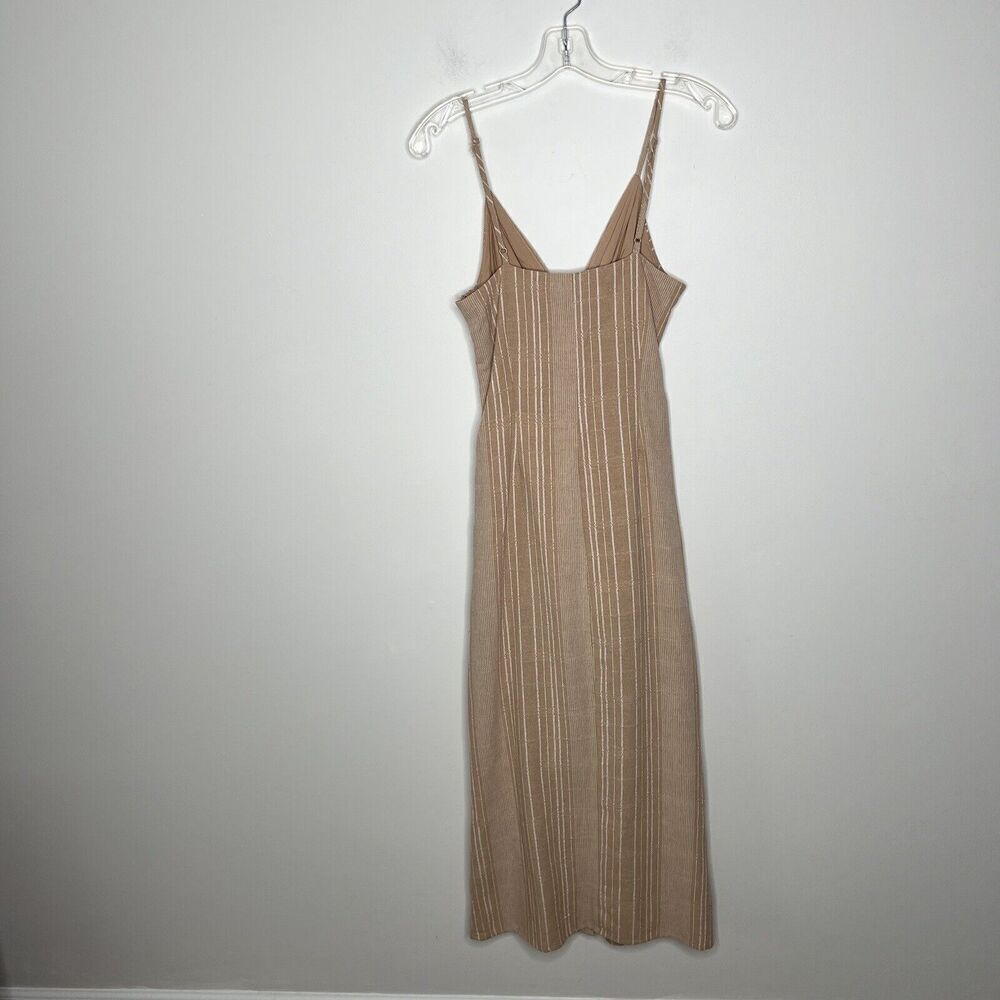 Mustard Seed Women’sDress Medium Cotton Twist Front Tan Stripes Midi Lagenlook - Picture 6 of 15